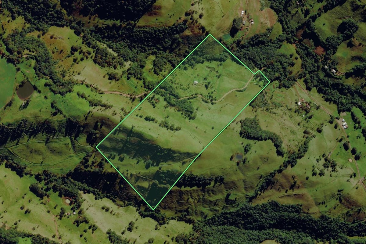 Imagem de satélite do imóvel rural em Anchieta (SC), com o contorno declarado no CAR desenhado por cima.
