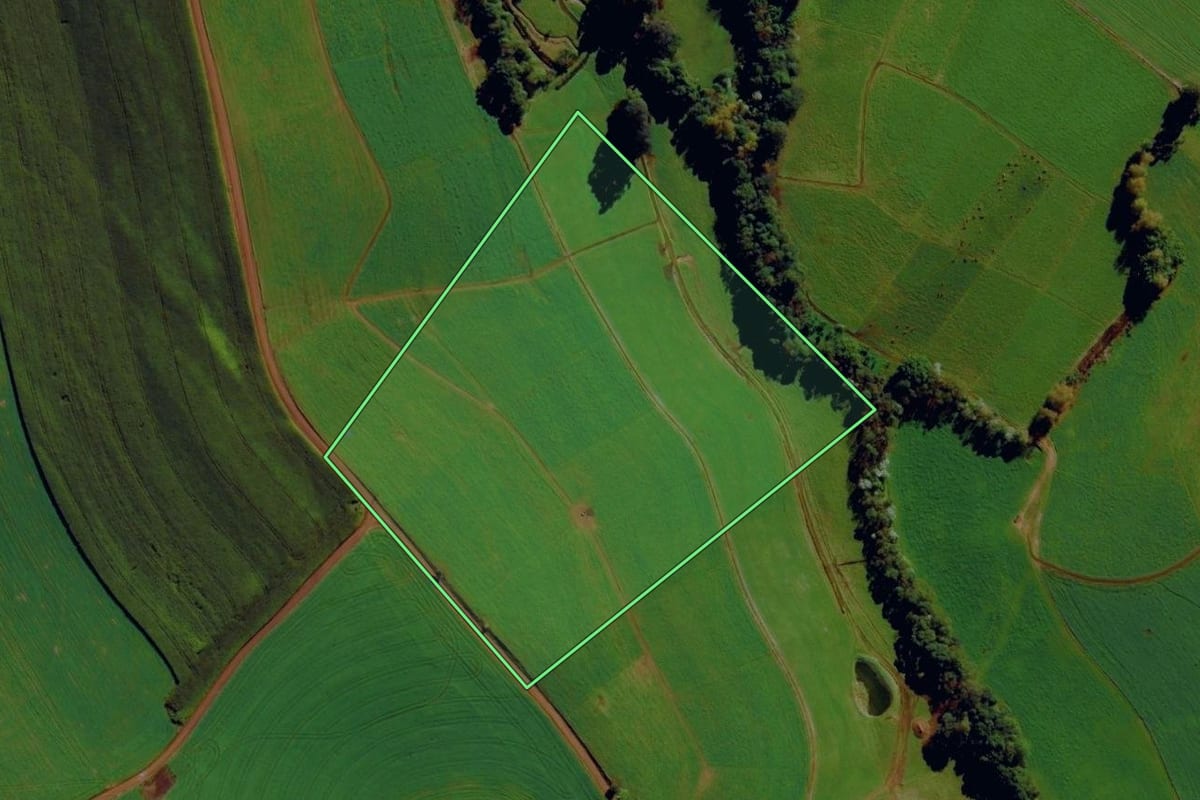 Imagem de satélite do imóvel rural em Anchieta (SC), com o contorno declarado no CAR desenhado por cima.