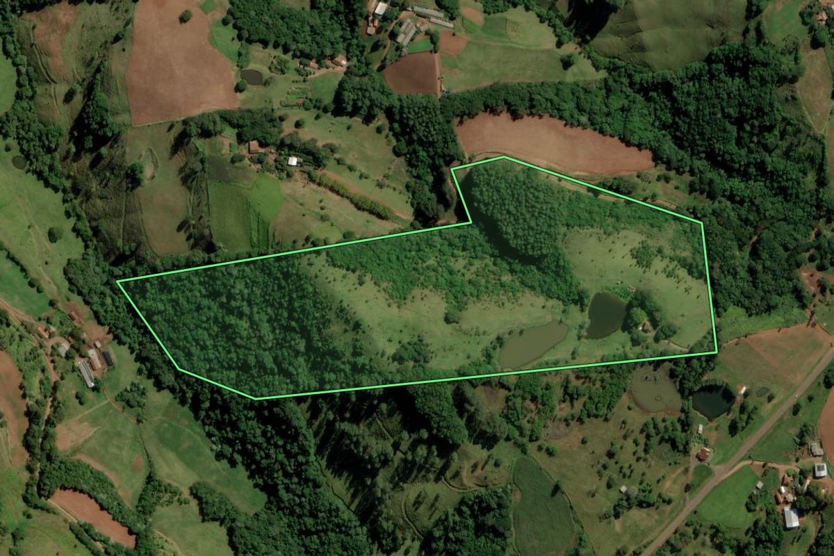 Imagem de satélite do imóvel rural em Anchieta (SC), com o contorno declarado no CAR desenhado por cima.