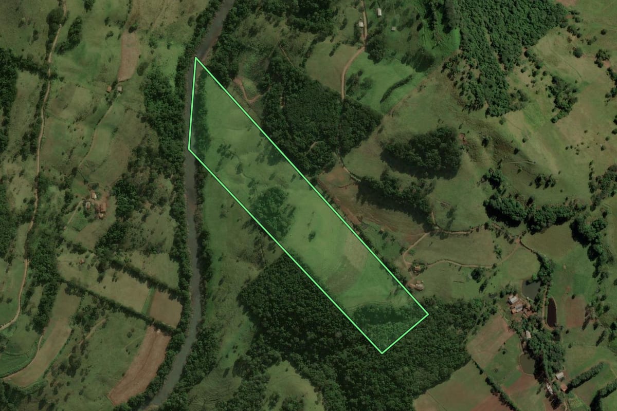 Imagem de satélite do imóvel rural em Anchieta (SC), com o contorno declarado no CAR desenhado por cima.