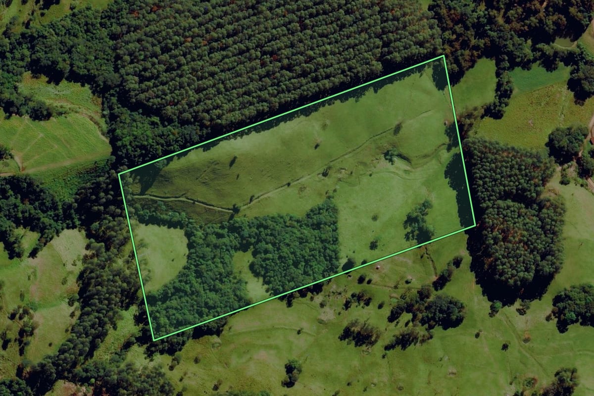 Imagem de satélite do imóvel rural em Anchieta (SC), com o contorno declarado no CAR desenhado por cima.