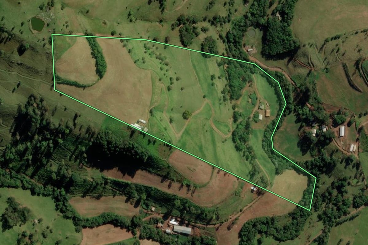 Imagem de satélite do imóvel rural em Anchieta (SC), com o contorno declarado no CAR desenhado por cima.