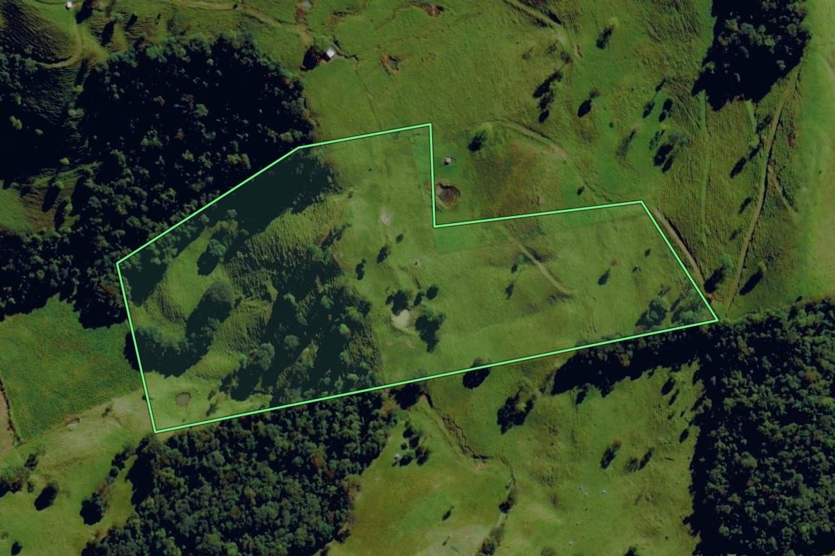Imagem de satélite do imóvel rural em Anchieta (SC), com o contorno declarado no CAR desenhado por cima.