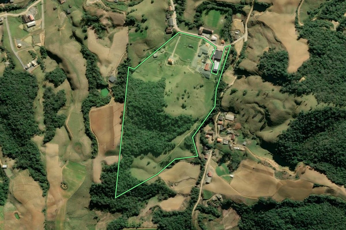 Imagem de satélite do imóvel rural em Angelina (SC), com o contorno declarado no CAR desenhado por cima.