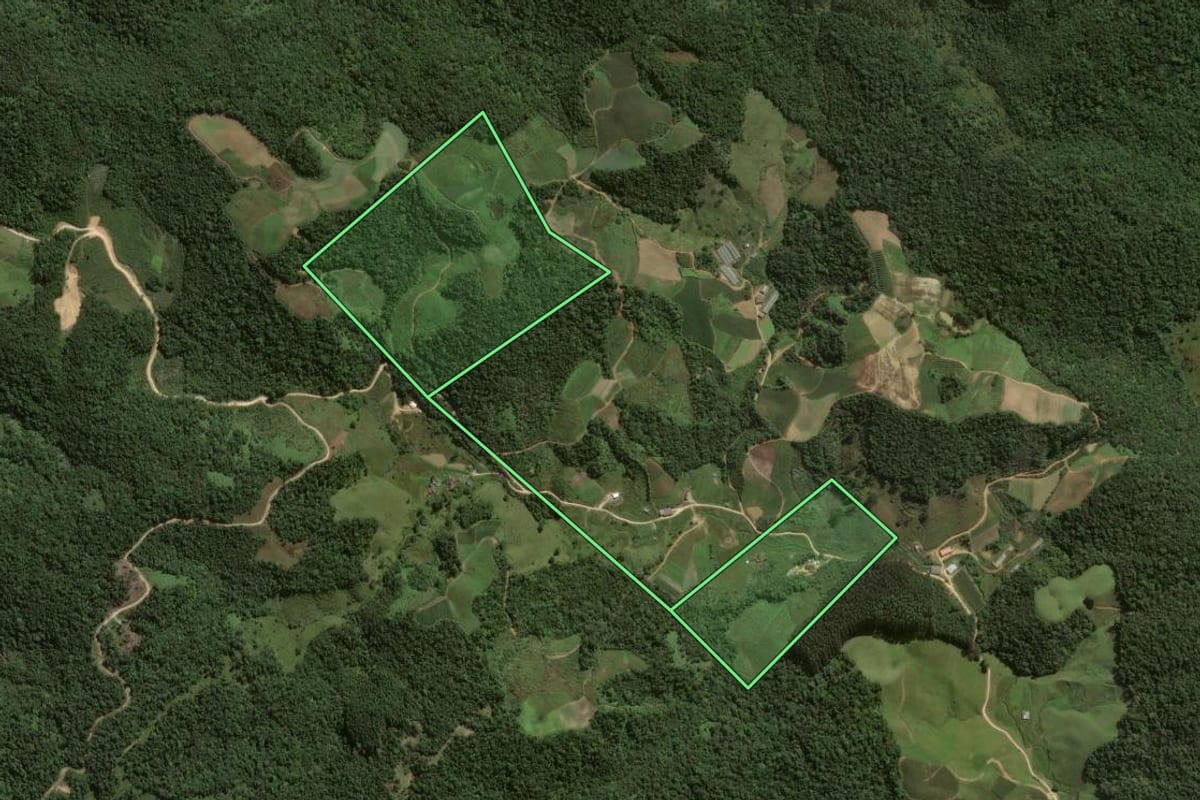 Imagem de satélite do imóvel rural em Angelina (SC), com o contorno declarado no CAR desenhado por cima.