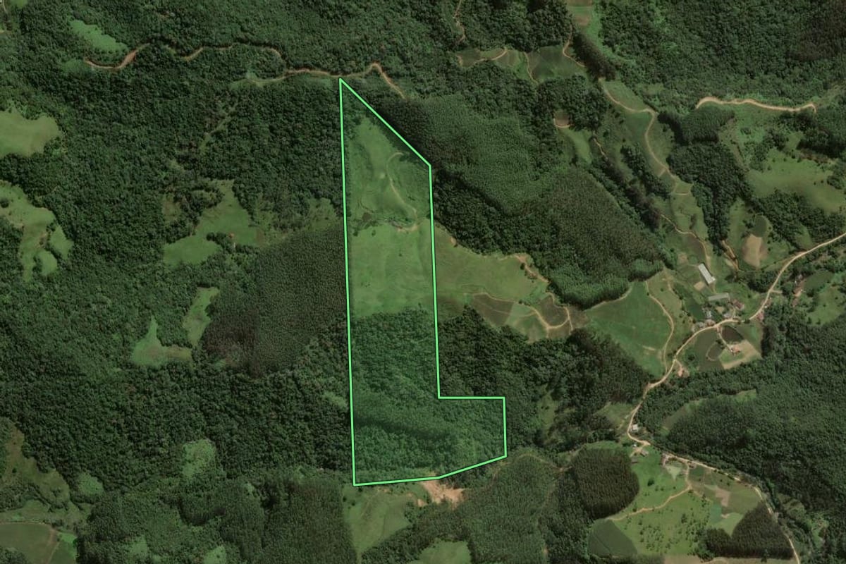 Imagem de satélite do imóvel rural em Angelina (SC), com o contorno declarado no CAR desenhado por cima.