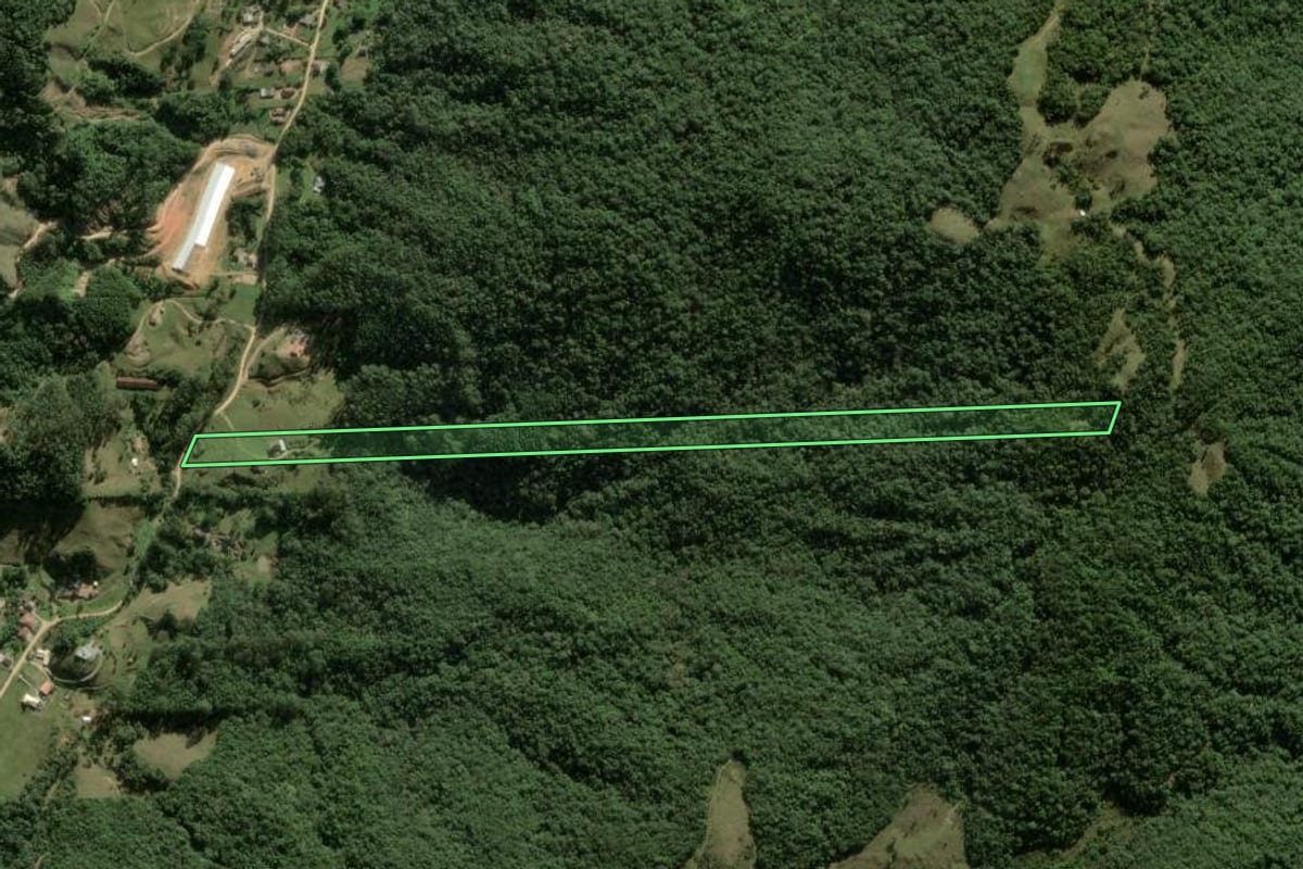 Imagem de satélite do imóvel rural em Angelina (SC), com o contorno declarado no CAR desenhado por cima.