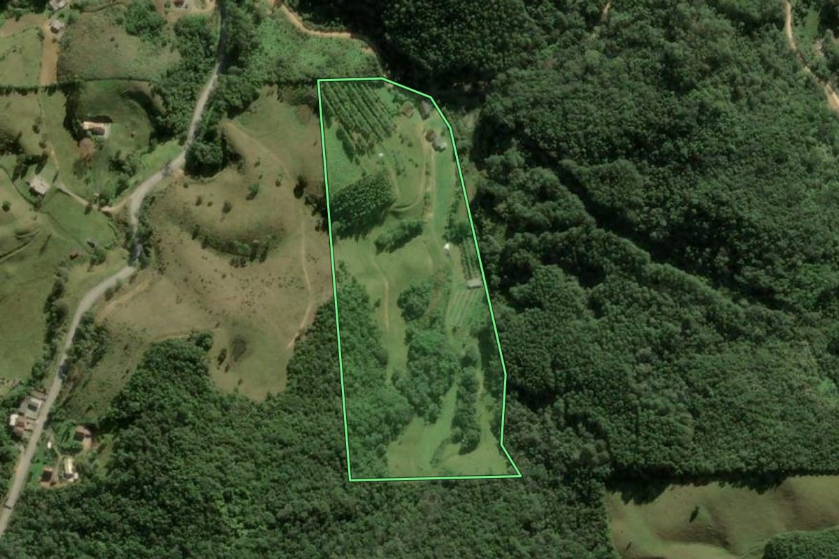 Imagem de satélite do imóvel rural em Angelina (SC), com o contorno declarado no CAR desenhado por cima.