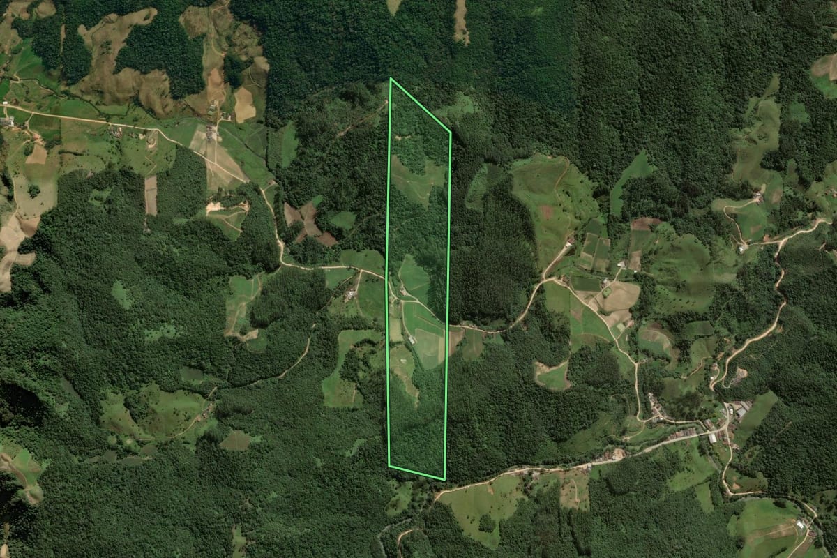 Imagem de satélite do imóvel rural em Angelina (SC), com o contorno declarado no CAR desenhado por cima.