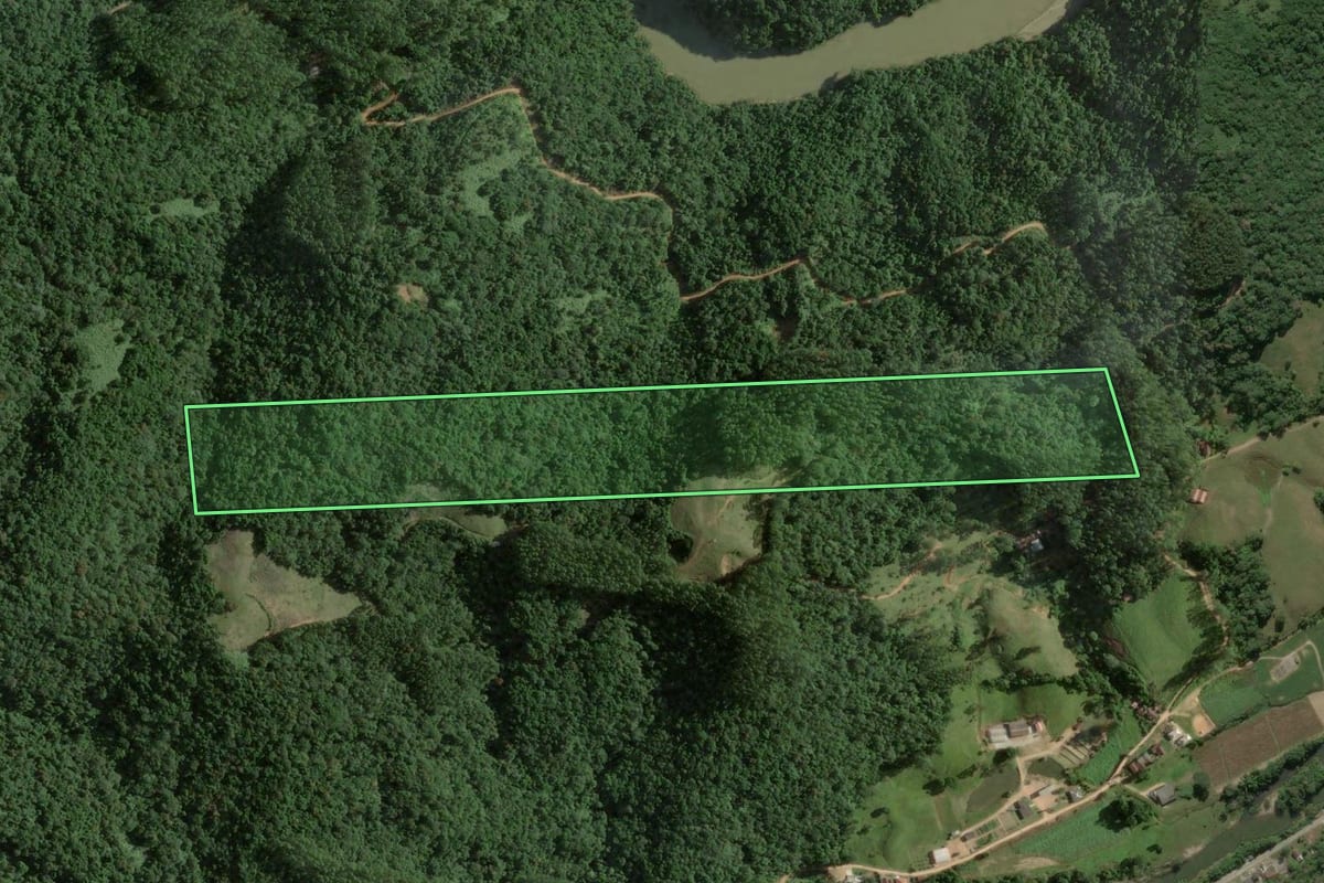 Imagem de satélite do imóvel rural em Angelina (SC), com o contorno declarado no CAR desenhado por cima.