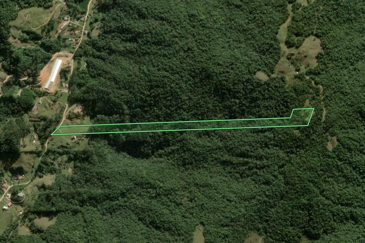 Imagem de satélite do imóvel rural em Angelina (SC), com o contorno declarado no CAR desenhado por cima.