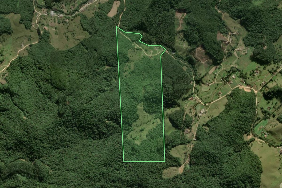 Imagem de satélite do imóvel rural em Angelina (SC), com o contorno declarado no CAR desenhado por cima.