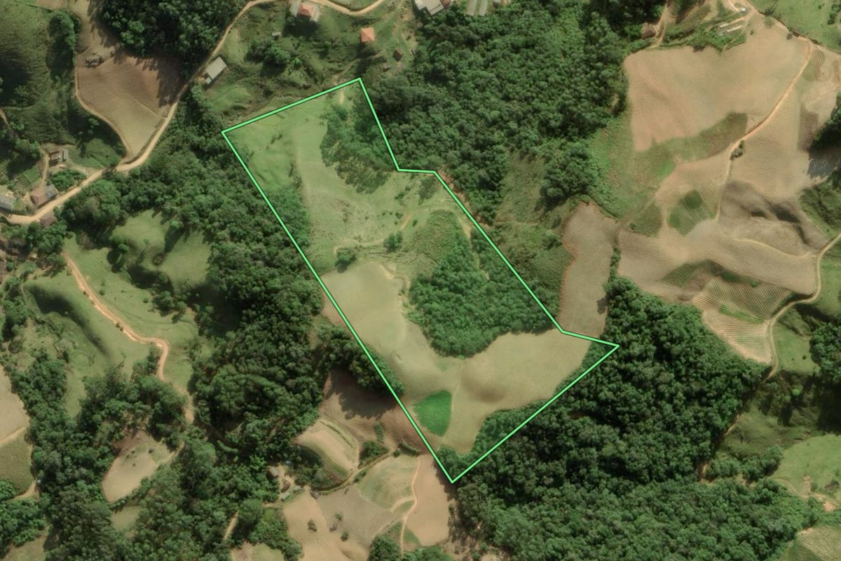 Imagem de satélite do imóvel rural em Angelina (SC), com o contorno declarado no CAR desenhado por cima.