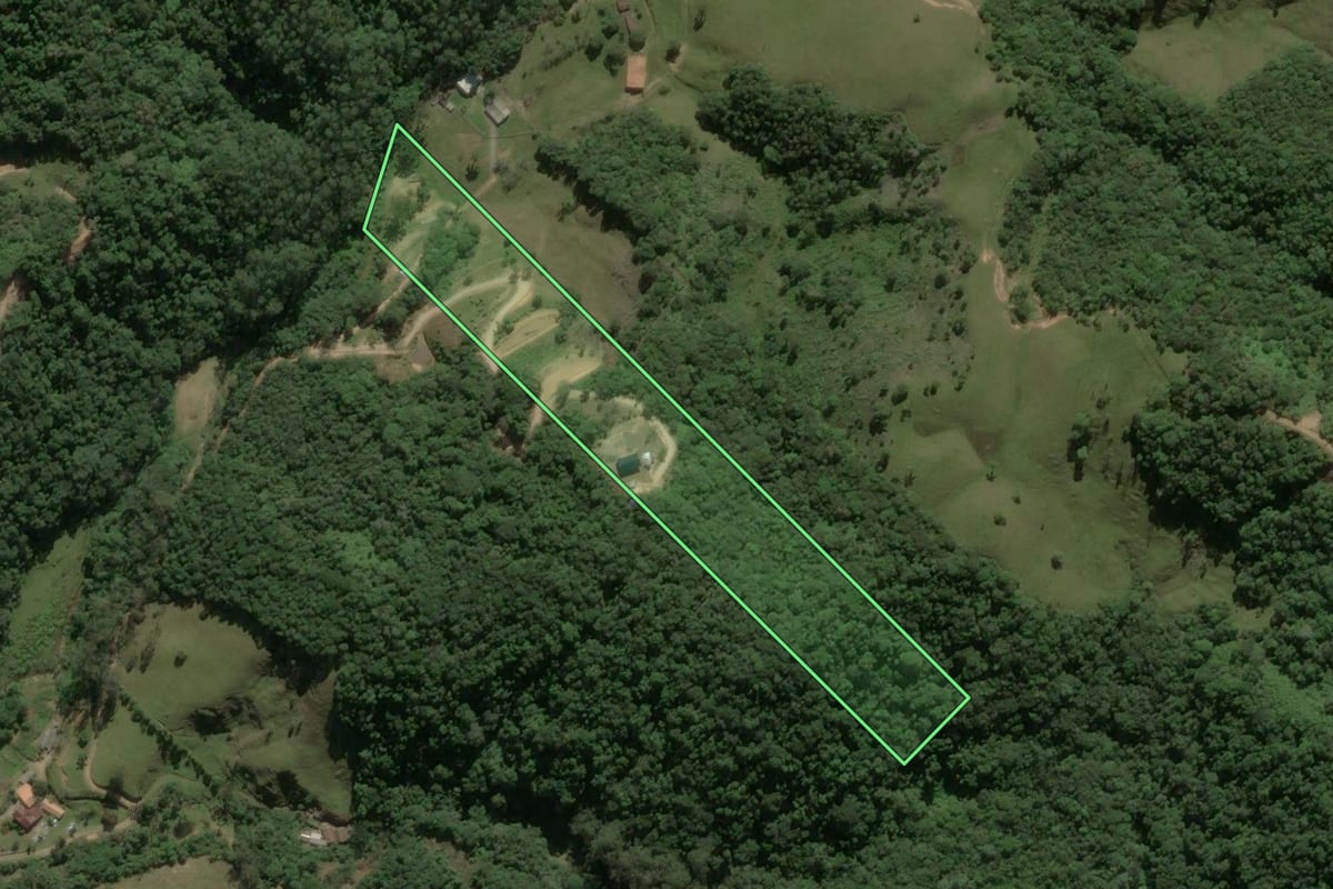 Imagem de satélite do imóvel rural em Angelina (SC), com o contorno declarado no CAR desenhado por cima.