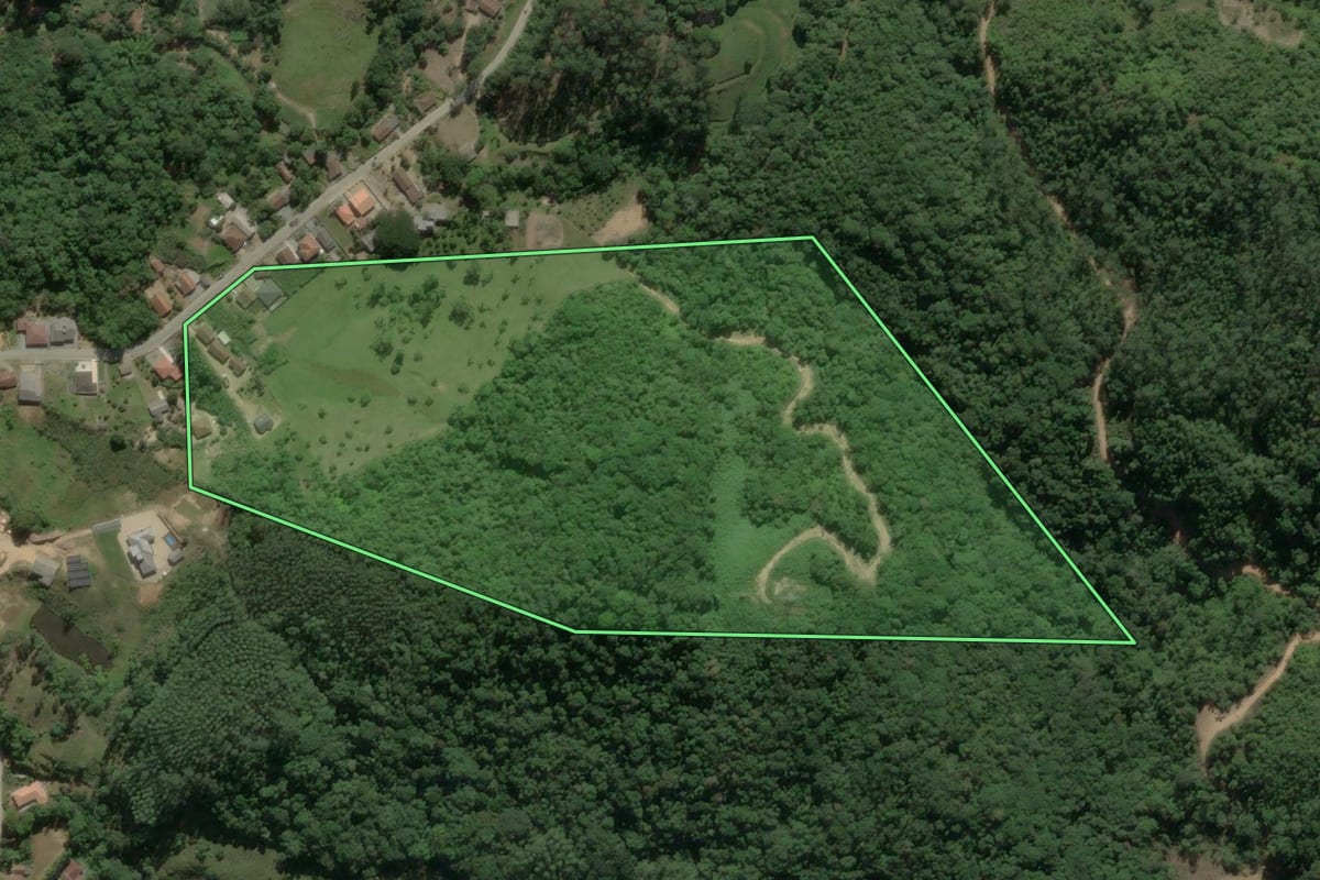 Imagem de satélite do imóvel rural em Angelina (SC), com o contorno declarado no CAR desenhado por cima.