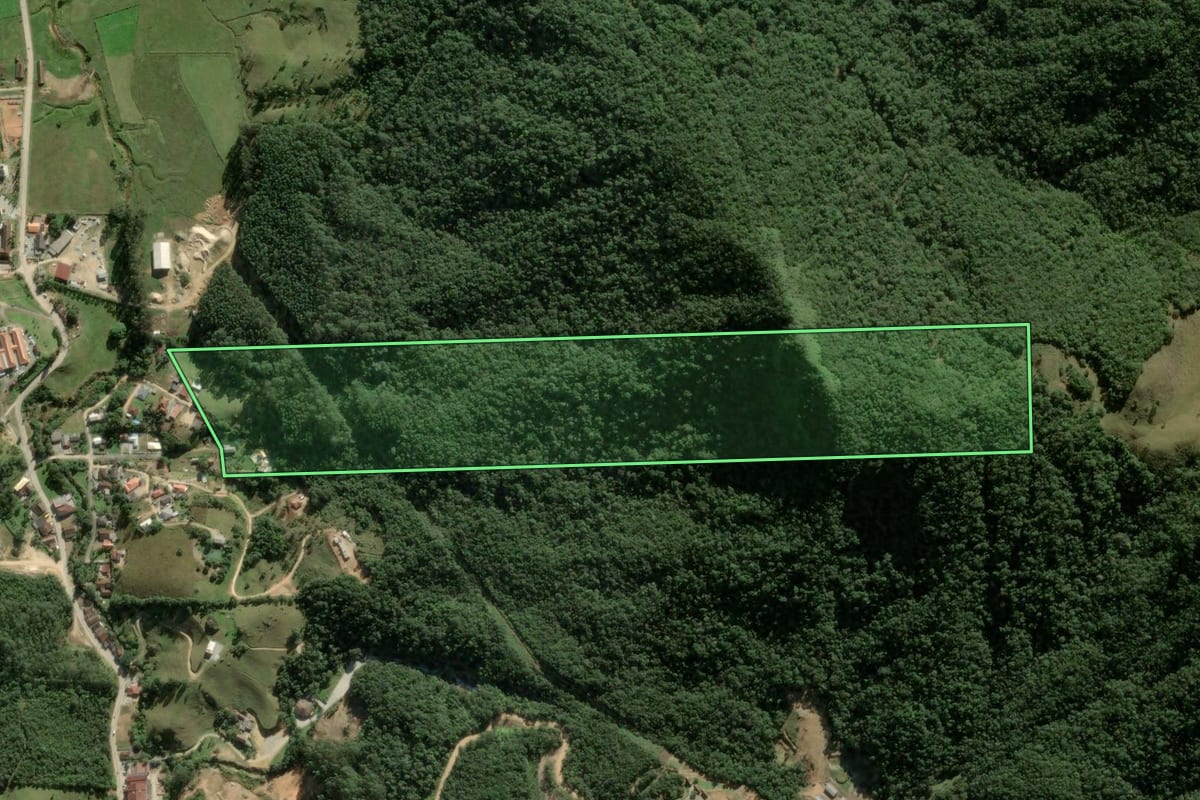 Imagem de satélite do imóvel rural em Angelina (SC), com o contorno declarado no CAR desenhado por cima.