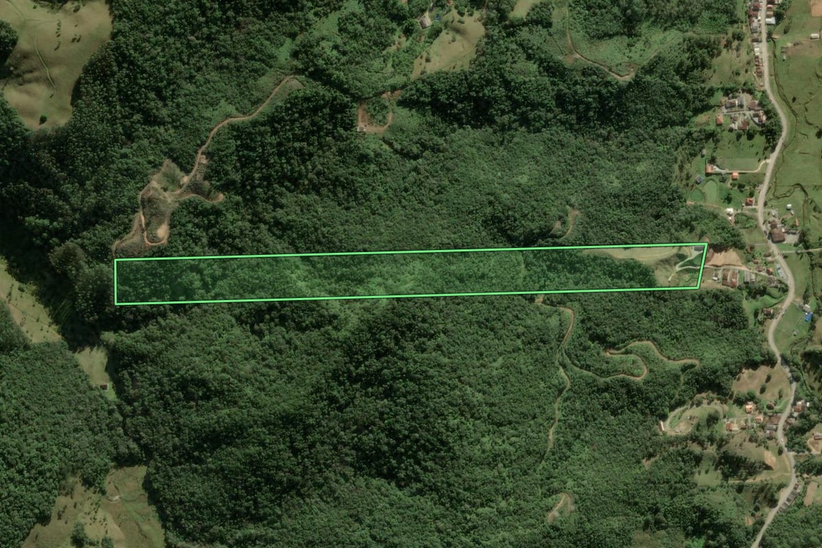 Imagem de satélite do imóvel rural em Angelina (SC), com o contorno declarado no CAR desenhado por cima.
