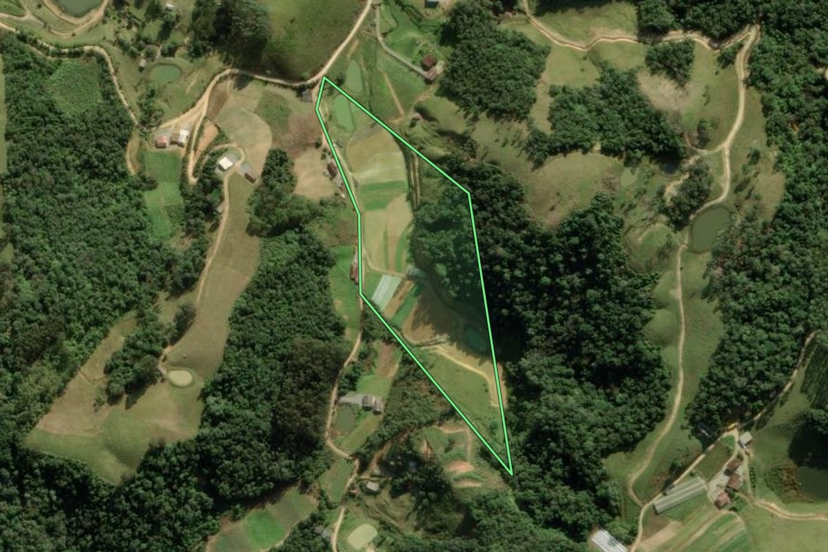 Imagem de satélite do imóvel rural em Angelina (SC), com o contorno declarado no CAR desenhado por cima.