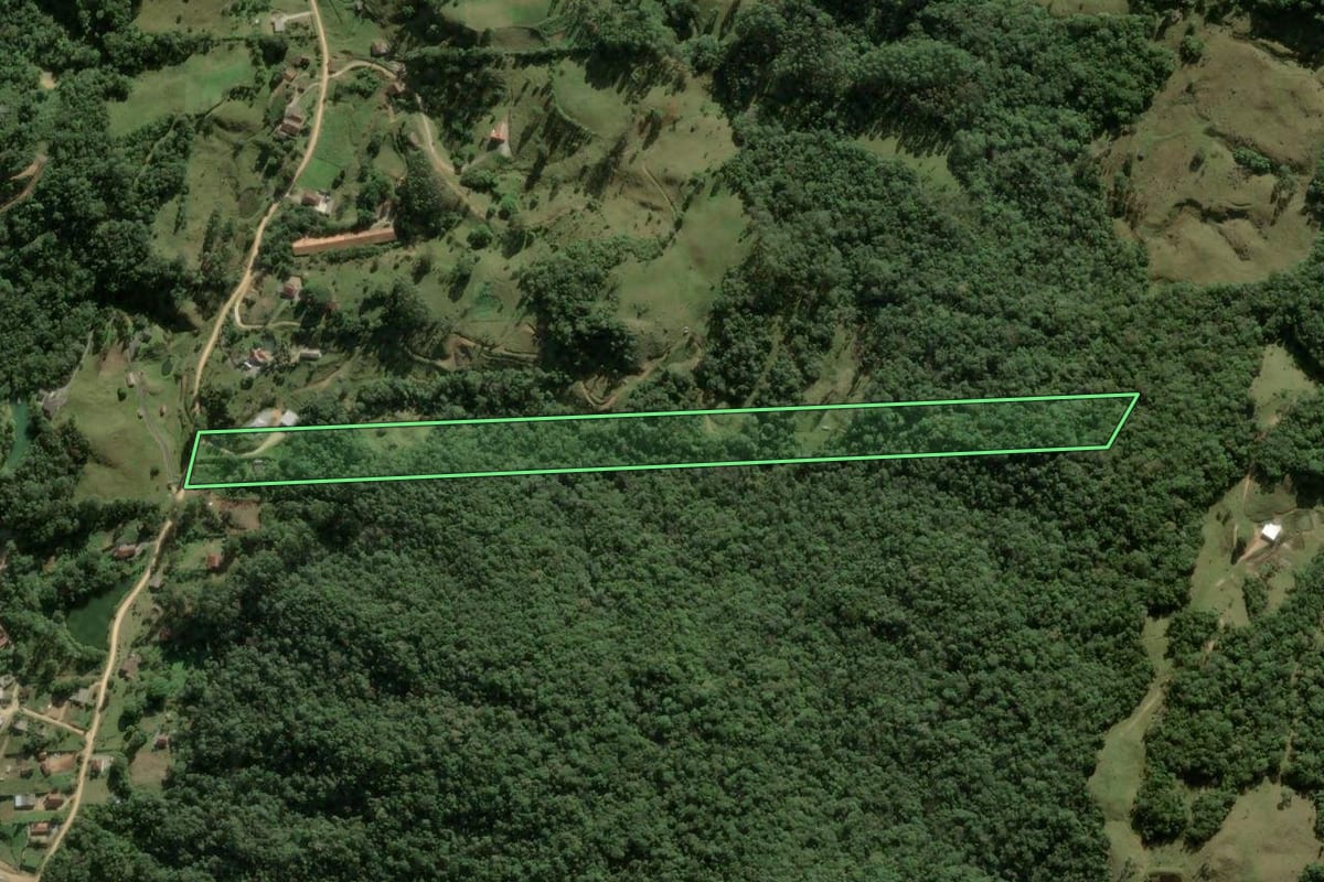 Imagem de satélite do imóvel rural em Angelina (SC), com o contorno declarado no CAR desenhado por cima.