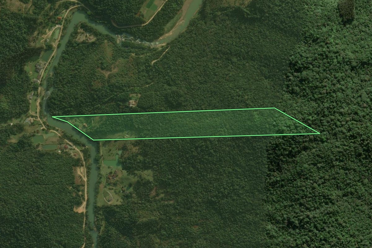 Imagem de satélite do imóvel rural em Angelina (SC), com o contorno declarado no CAR desenhado por cima.