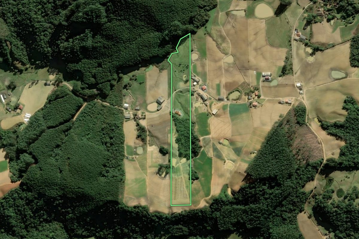Imagem de satélite do imóvel rural em Angelina (SC), com o contorno declarado no CAR desenhado por cima.