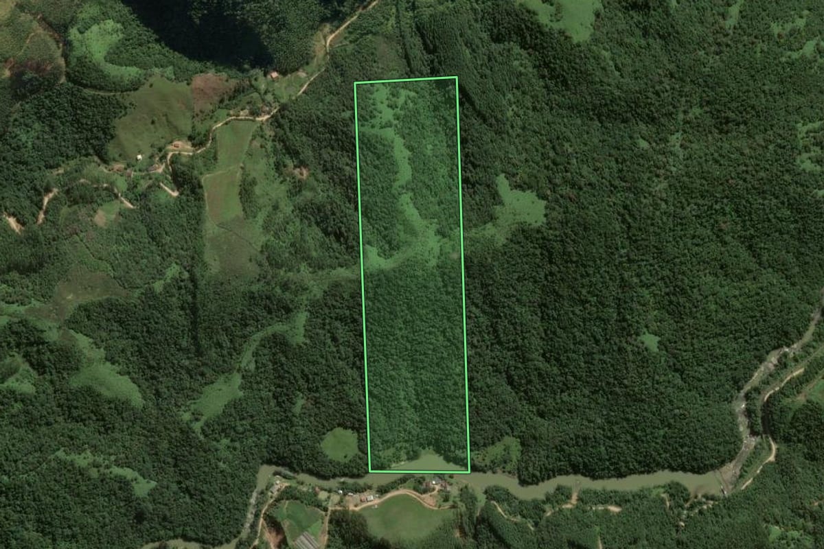 Imagem de satélite do imóvel rural em Angelina (SC), com o contorno declarado no CAR desenhado por cima.