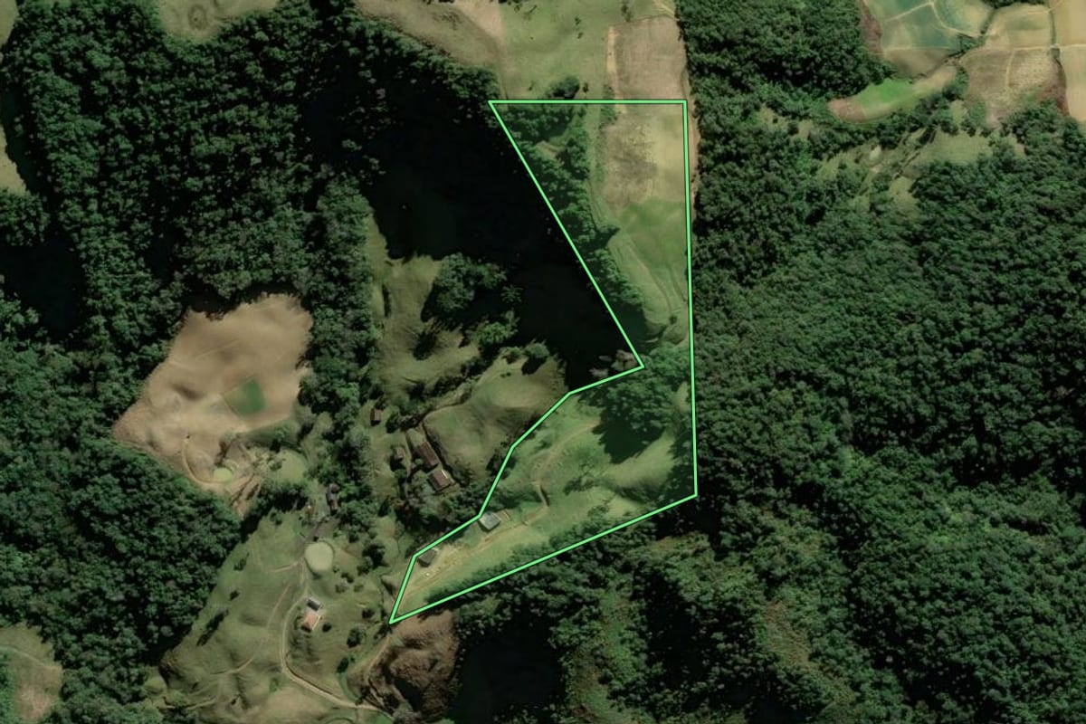 Imagem de satélite do imóvel rural em Angelina (SC), com o contorno declarado no CAR desenhado por cima.