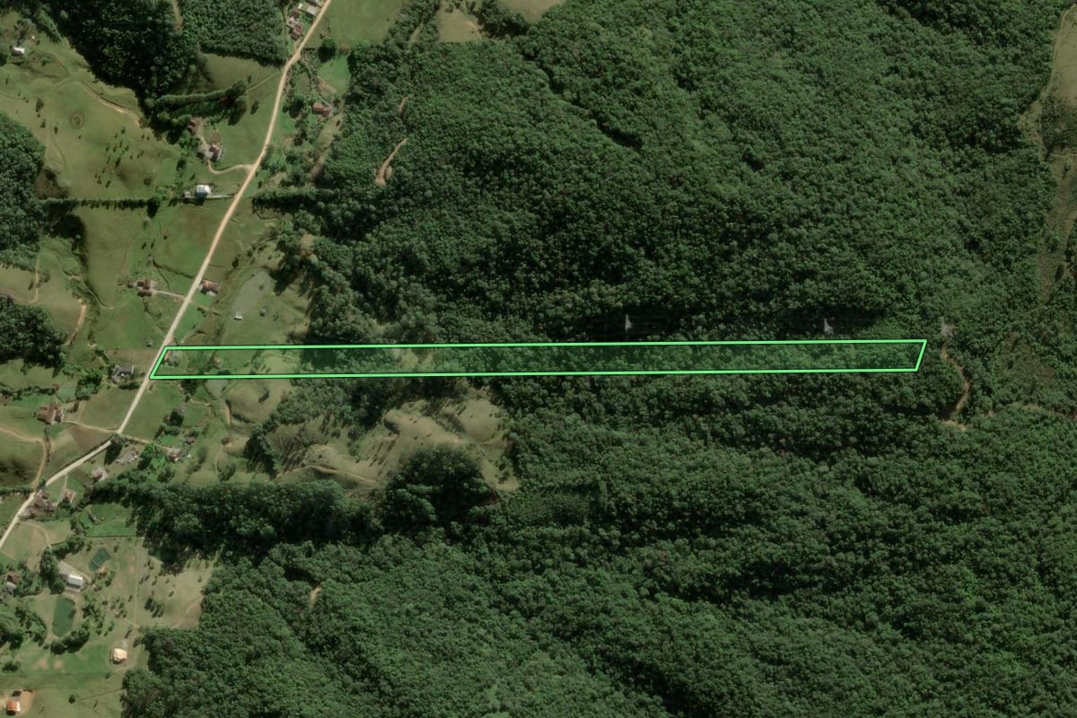 Imagem de satélite do imóvel rural em Angelina (SC), com o contorno declarado no CAR desenhado por cima.