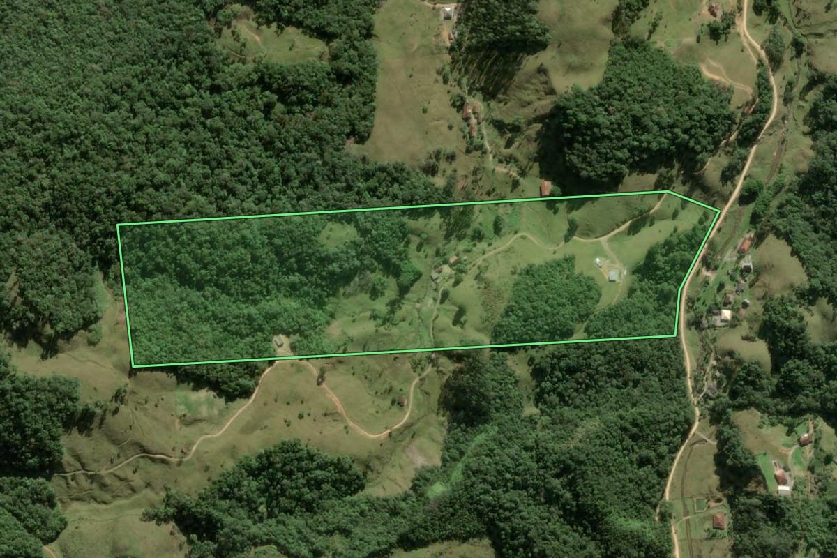 Imagem de satélite do imóvel rural em Angelina (SC), com o contorno declarado no CAR desenhado por cima.