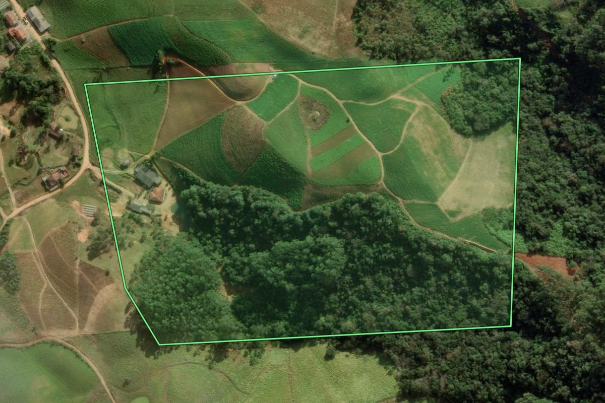 Imagem de satélite do imóvel rural em Angelina (SC), com o contorno declarado no CAR desenhado por cima.