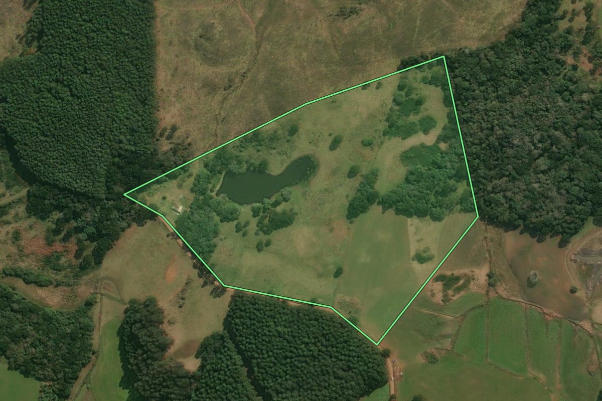 Imagem de satélite do imóvel rural em Anita Garibaldi (SC), com o contorno declarado no CAR desenhado por cima.