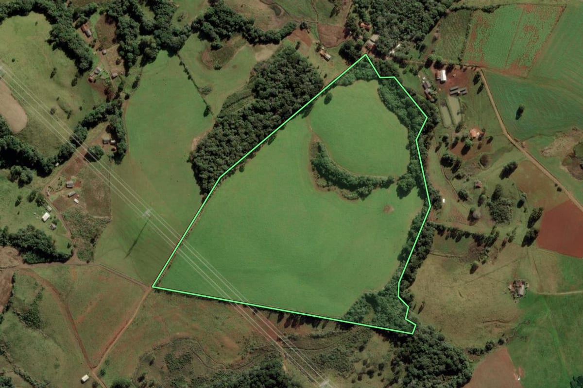 Imagem de satélite do imóvel rural em Anita Garibaldi (SC), com o contorno declarado no CAR desenhado por cima.