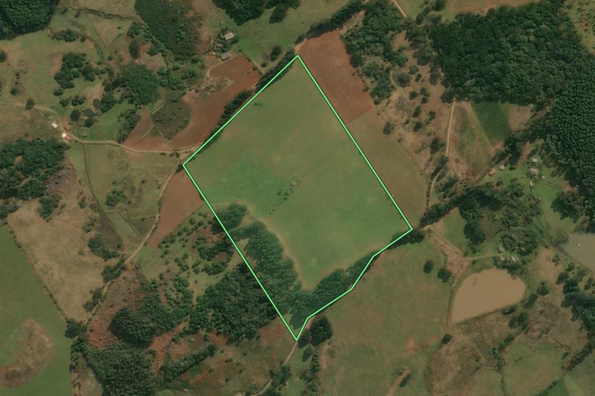 Imagem de satélite do imóvel rural em Anita Garibaldi (SC), com o contorno declarado no CAR desenhado por cima.