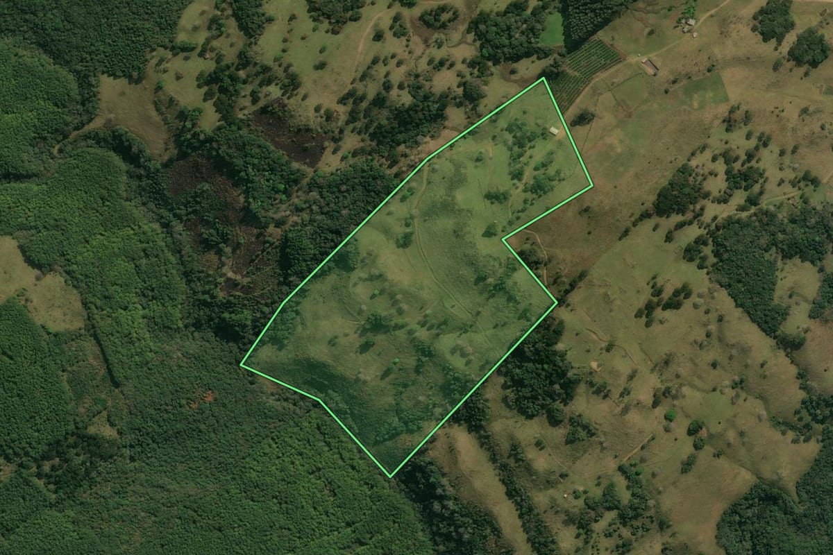 Imagem de satélite do imóvel rural em Anita Garibaldi (SC), com o contorno declarado no CAR desenhado por cima.