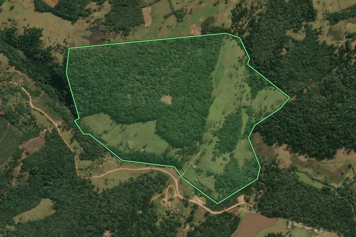 Imagem de satélite do imóvel rural em Anita Garibaldi (SC), com o contorno declarado no CAR desenhado por cima.