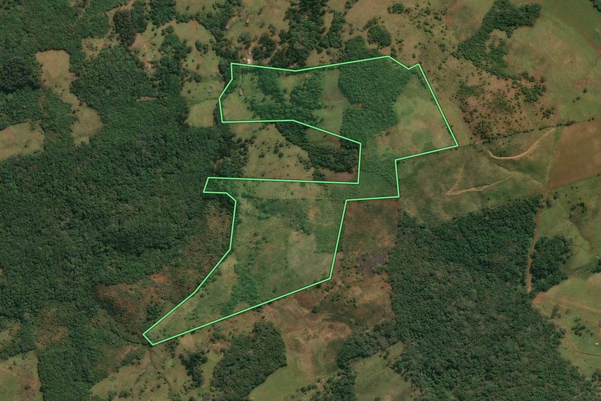 Imagem de satélite do imóvel rural em Anita Garibaldi (SC), com o contorno declarado no CAR desenhado por cima.