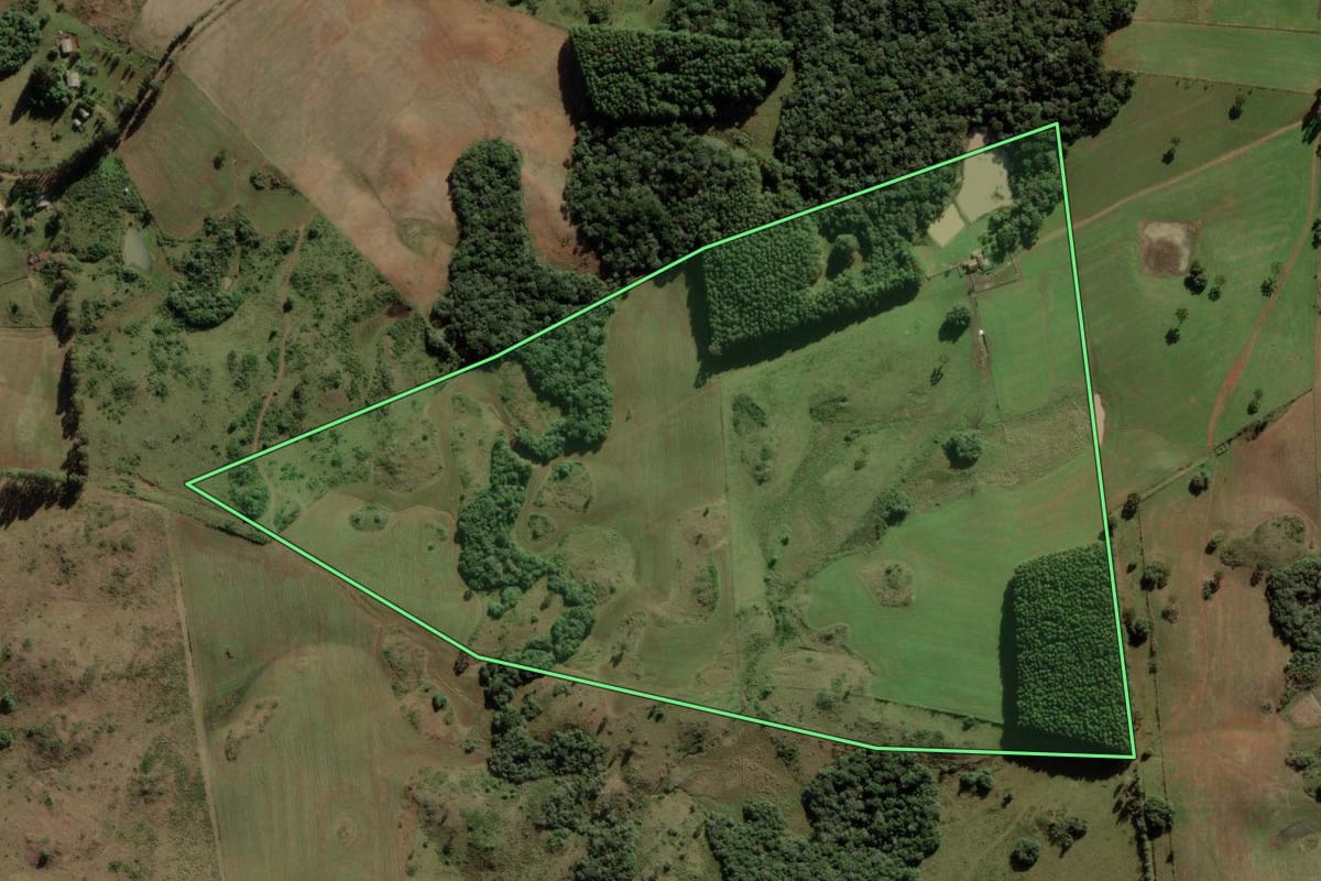 Imagem de satélite do imóvel rural em Anita Garibaldi (SC), com o contorno declarado no CAR desenhado por cima.