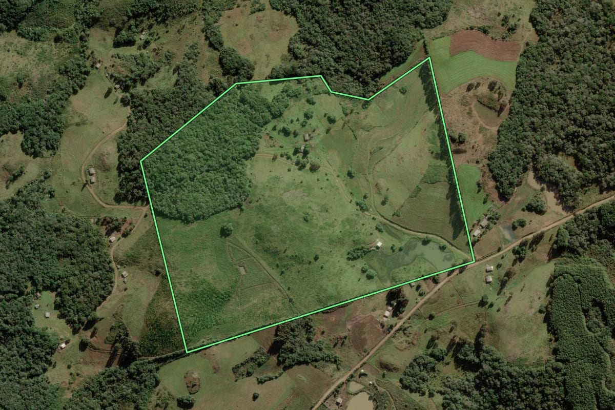 Imagem de satélite do imóvel rural em Anita Garibaldi (SC), com o contorno declarado no CAR desenhado por cima.