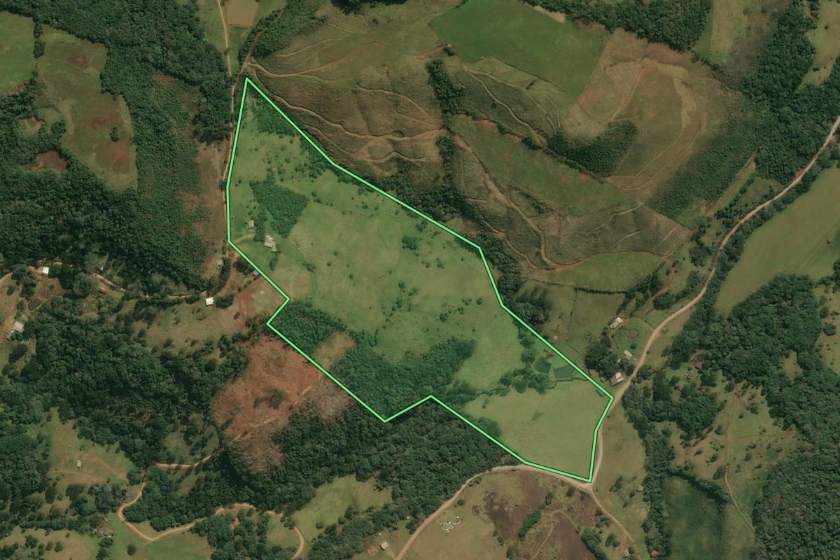 Imagem de satélite do imóvel rural em Anita Garibaldi (SC), com o contorno declarado no CAR desenhado por cima.