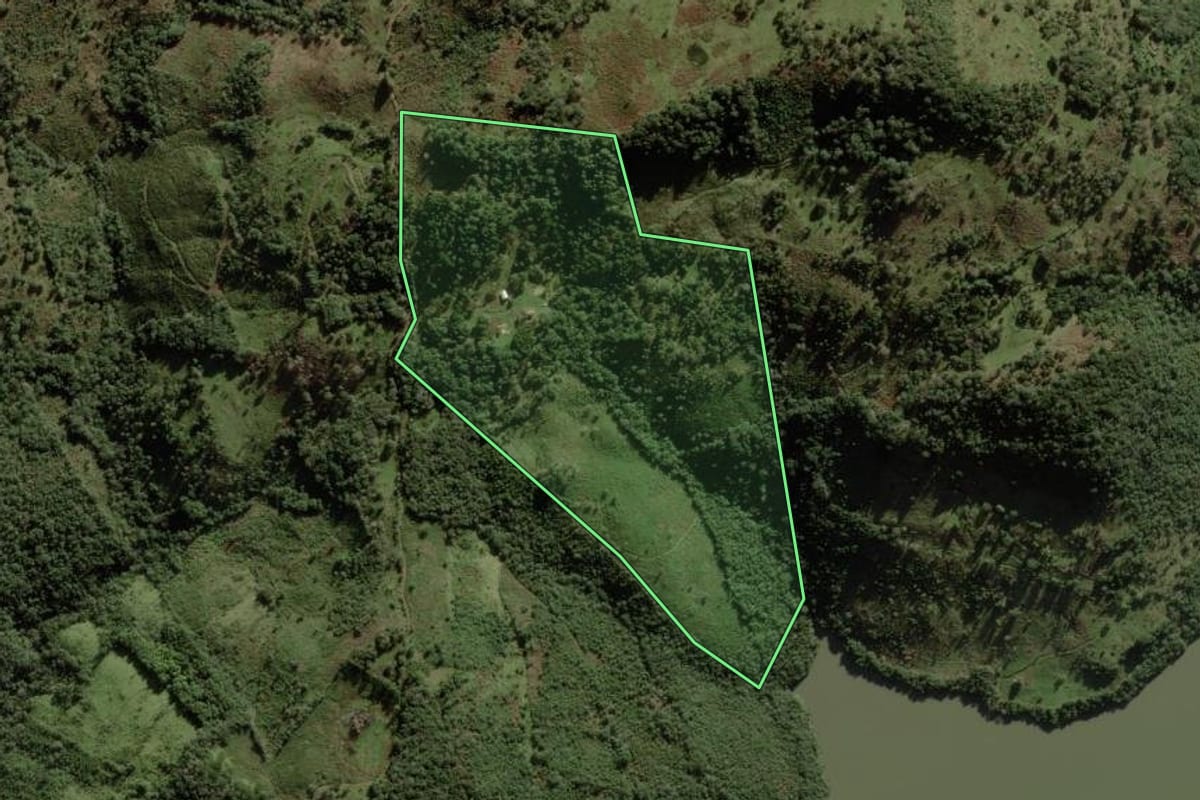 Imagem de satélite do imóvel rural em Anita Garibaldi (SC), com o contorno declarado no CAR desenhado por cima.