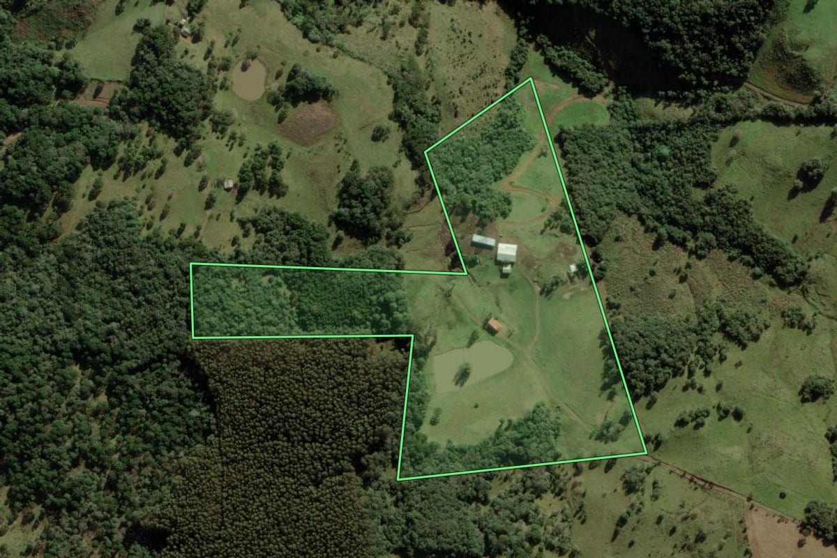 Imagem de satélite do imóvel rural em Anita Garibaldi (SC), com o contorno declarado no CAR desenhado por cima.