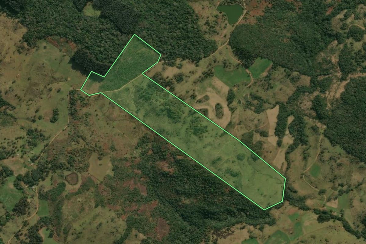 Imagem de satélite do imóvel rural em Anita Garibaldi (SC), com o contorno declarado no CAR desenhado por cima.