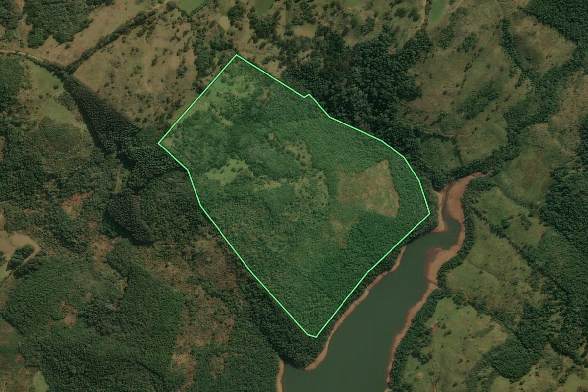 Imagem de satélite do imóvel rural em Anita Garibaldi (SC), com o contorno declarado no CAR desenhado por cima.