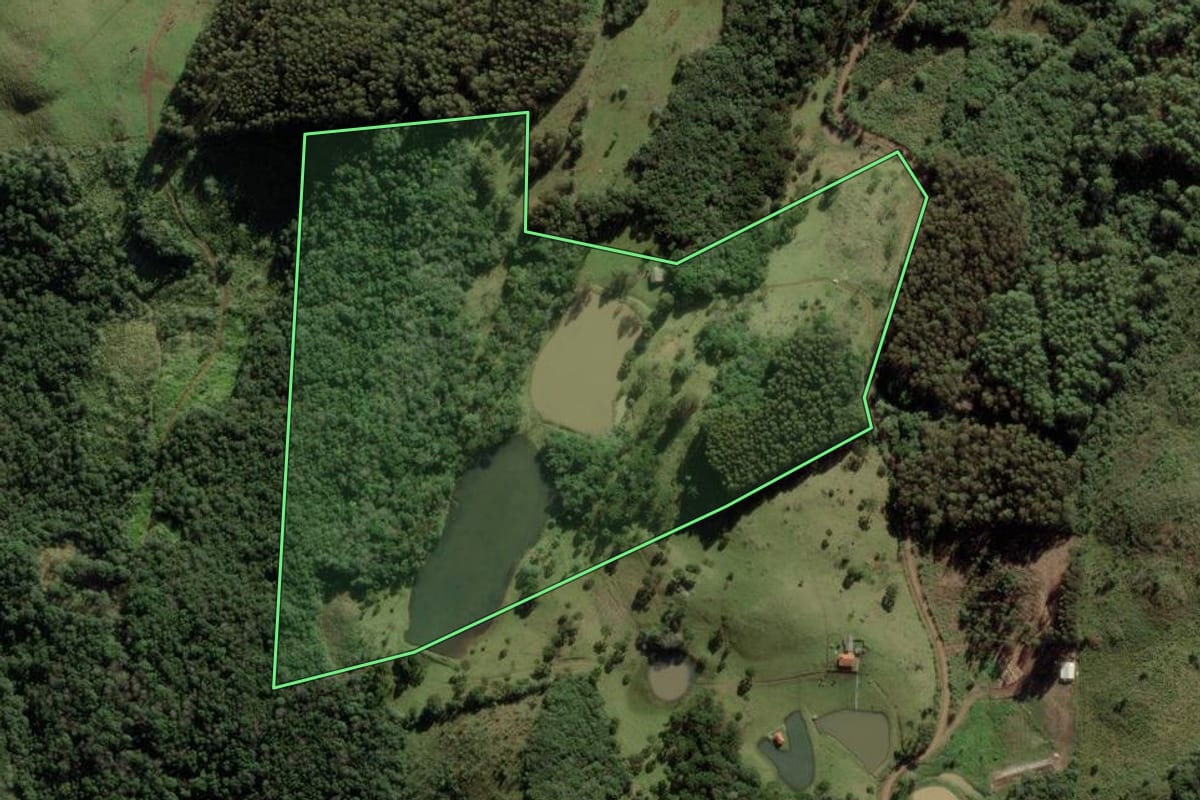 Imagem de satélite do imóvel rural em Anita Garibaldi (SC), com o contorno declarado no CAR desenhado por cima.