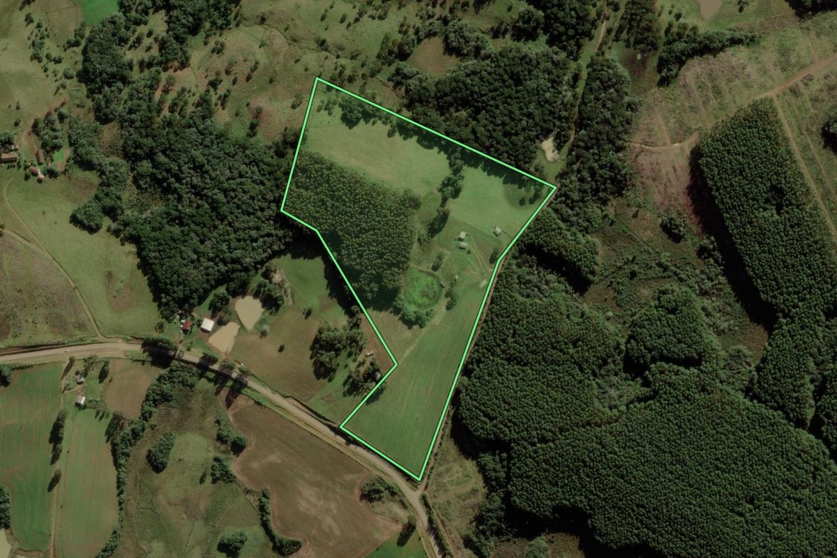 Imagem de satélite do imóvel rural em Anita Garibaldi (SC), com o contorno declarado no CAR desenhado por cima.