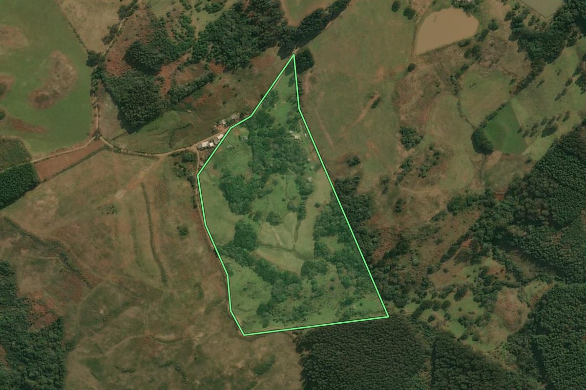 Imagem de satélite do imóvel rural em Anita Garibaldi (SC), com o contorno declarado no CAR desenhado por cima.