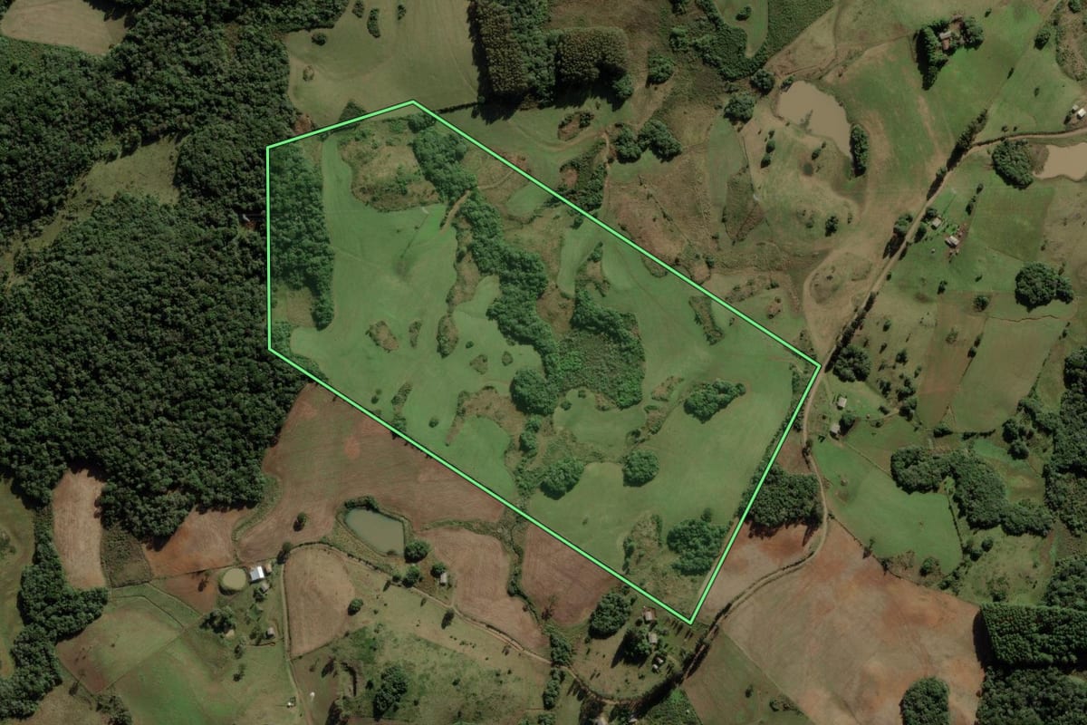 Imagem de satélite do imóvel rural em Anita Garibaldi (SC), com o contorno declarado no CAR desenhado por cima.