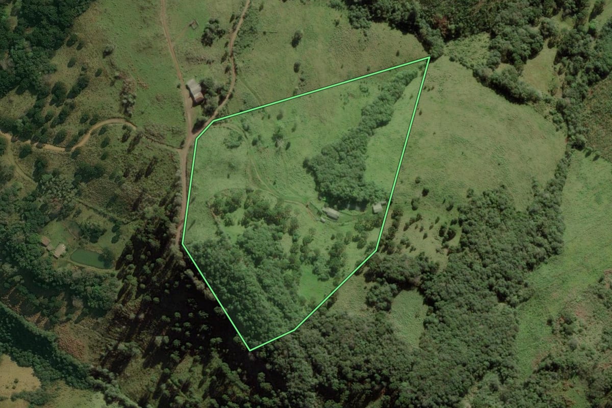 Imagem de satélite do imóvel rural em Anita Garibaldi (SC), com o contorno declarado no CAR desenhado por cima.