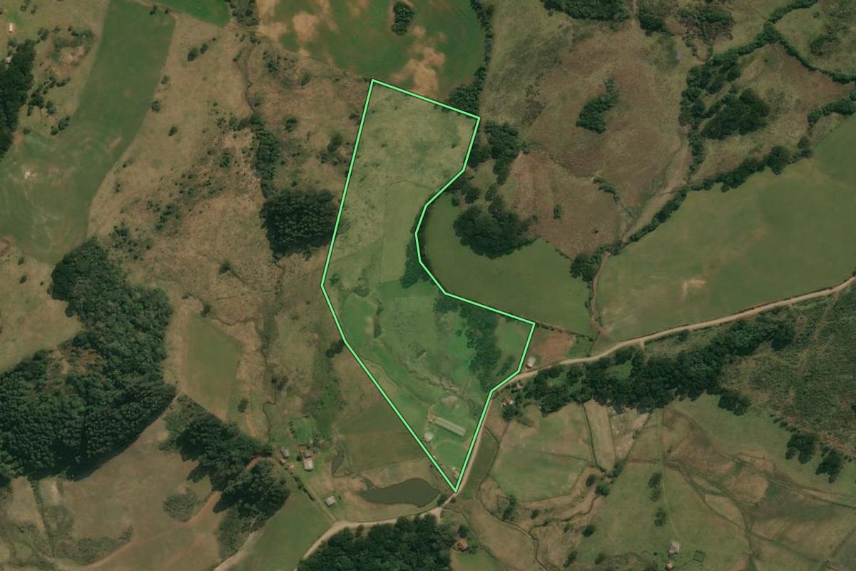 Imagem de satélite do imóvel rural em Anita Garibaldi (SC), com o contorno declarado no CAR desenhado por cima.