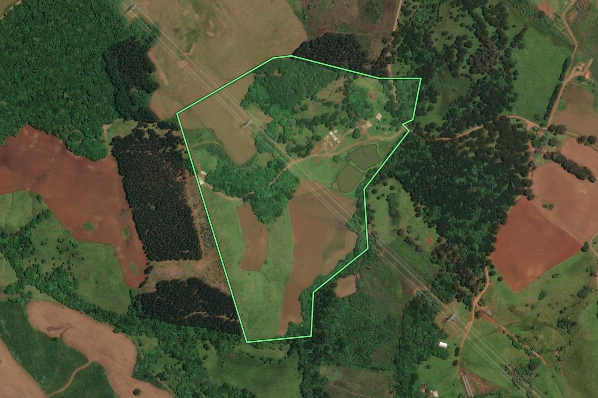 Imagem de satélite do imóvel rural em Anita Garibaldi (SC), com o contorno declarado no CAR desenhado por cima.